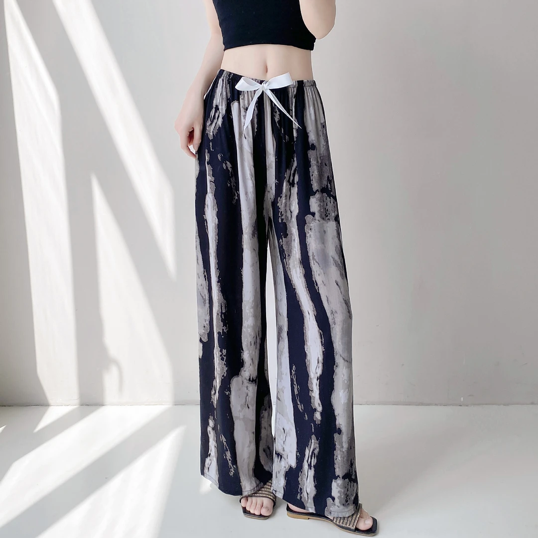 棉绸睡裤裤子女春夏季新款薄款国风阔腿裤居家宽松空调裤可外穿