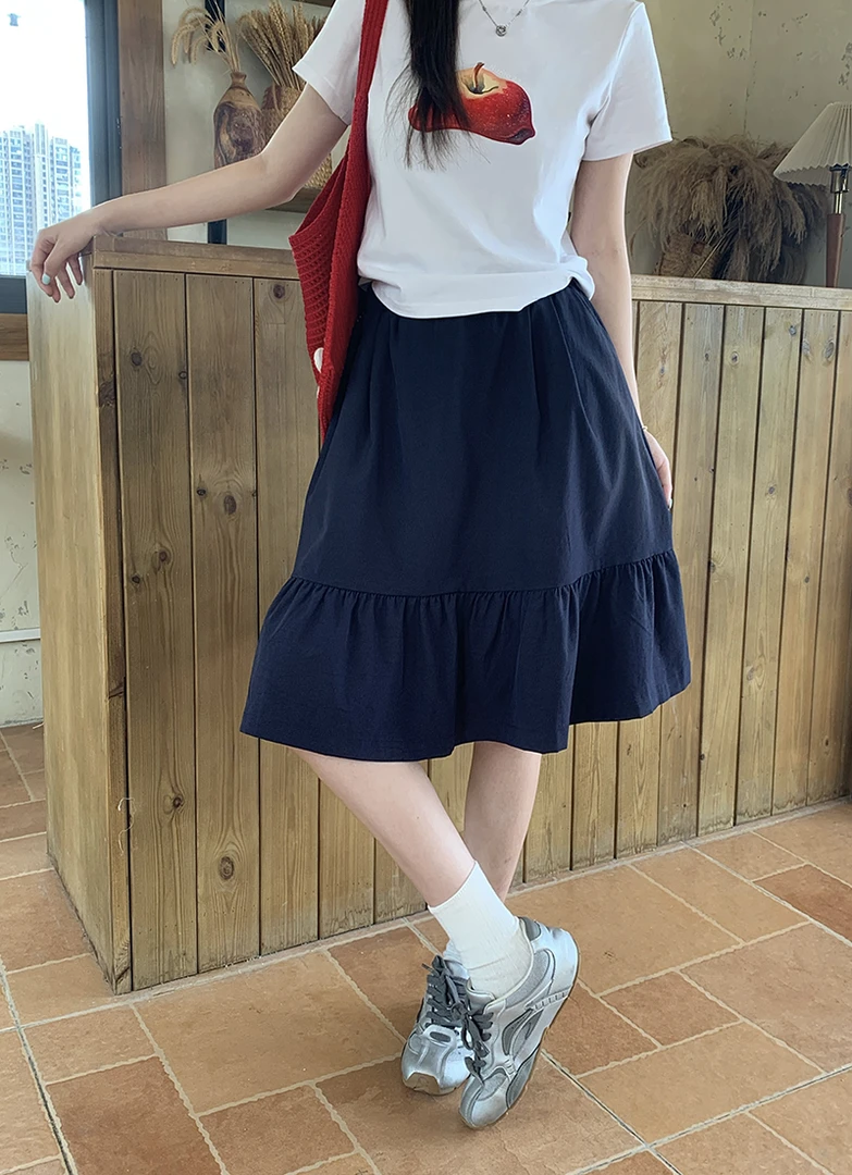 2025夏装新款胖mm大码女休闲百搭拼接荷叶边显瘦半身裙35166