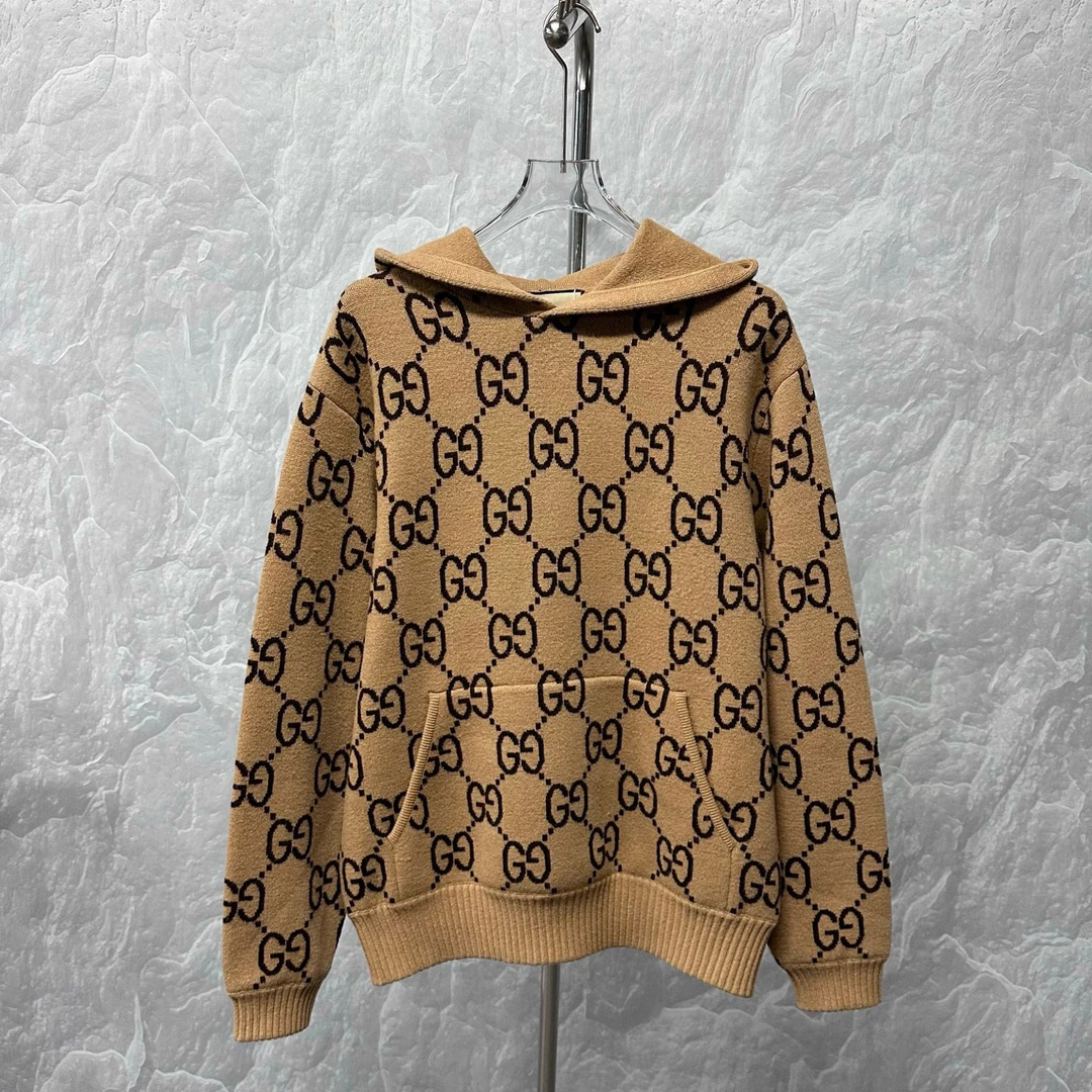 未使用 GUCCI/古驰 SS24 双G满印羊毛连帽卫衣 XS码 D17113