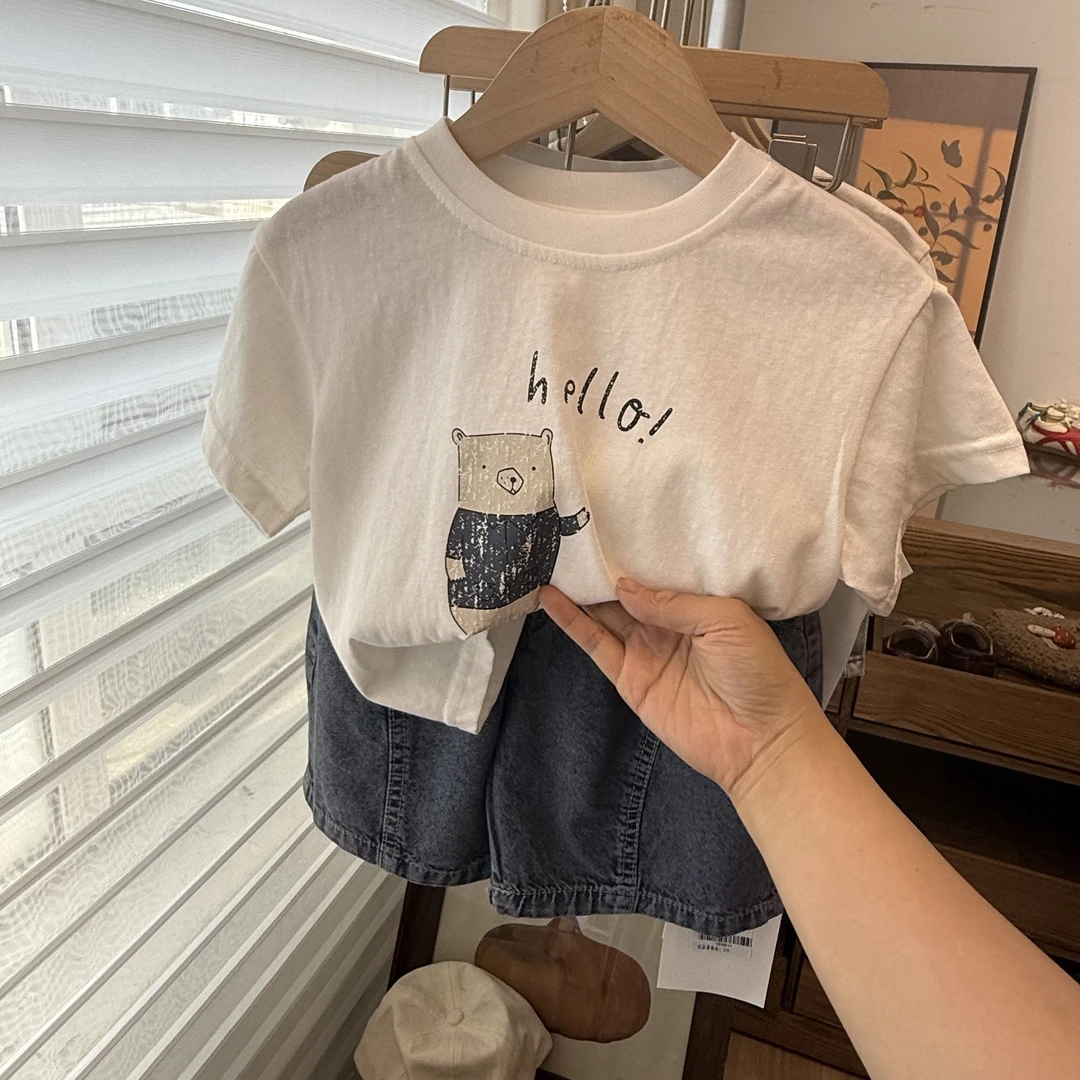 蓝色小猪猪亲肤透气韩版儿童卡通印花短袖T恤男女宝宝百搭打底衫