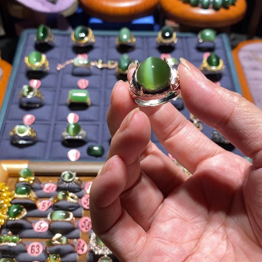 和田玉（碧玉）戒指银S925镶嵌百**王