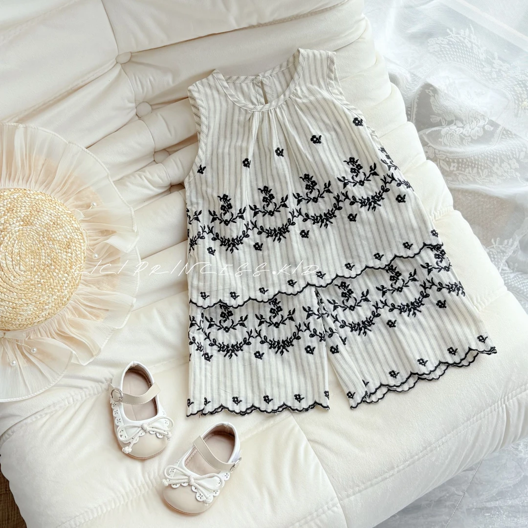 2025夏季新品婴幼儿衣服女宝宝刺绣背心套装夏装洋气公主上衣裤子