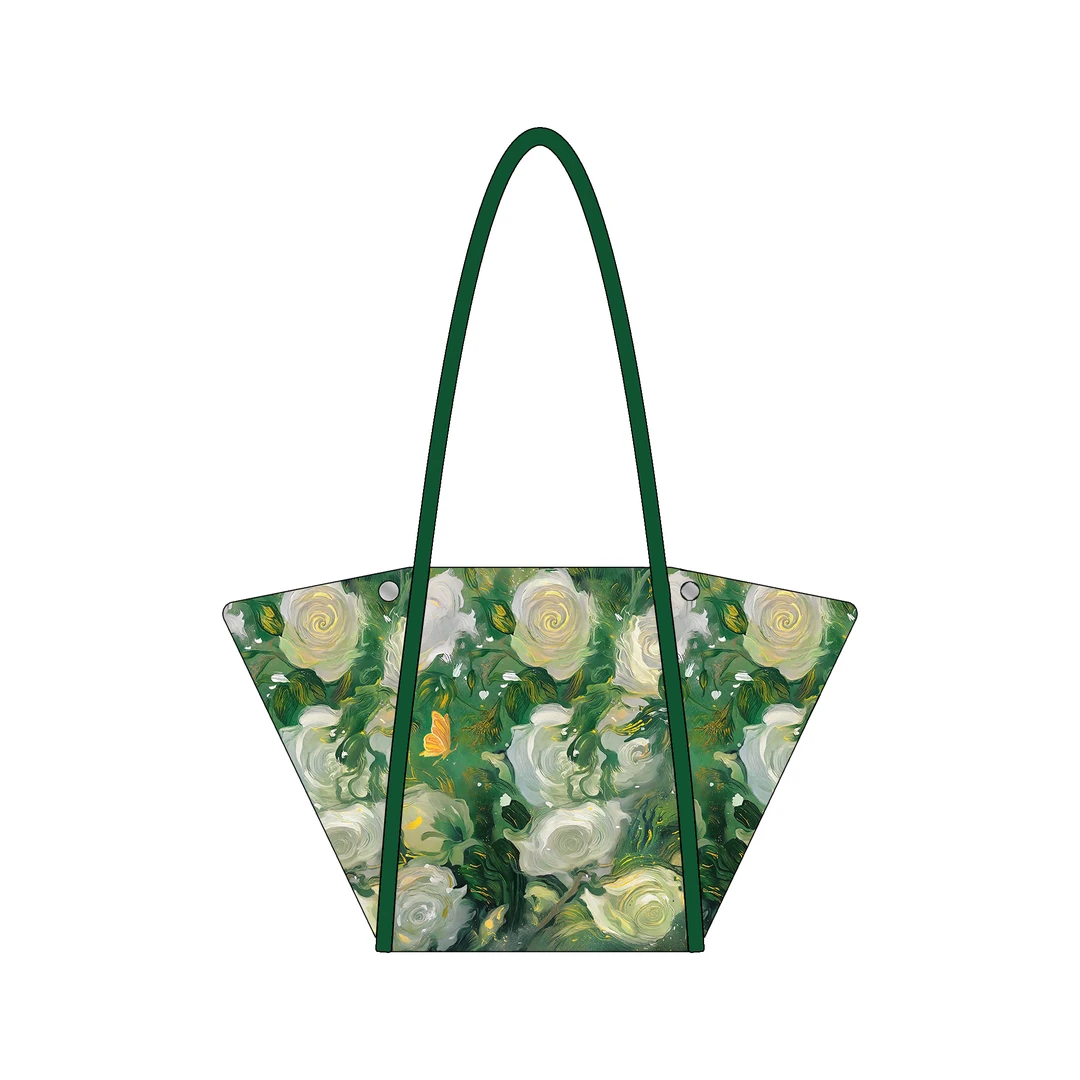 嘉哥 尼睿原创绿色森系桔梗花细肩带元宝包文艺休闲品质帆布包AC