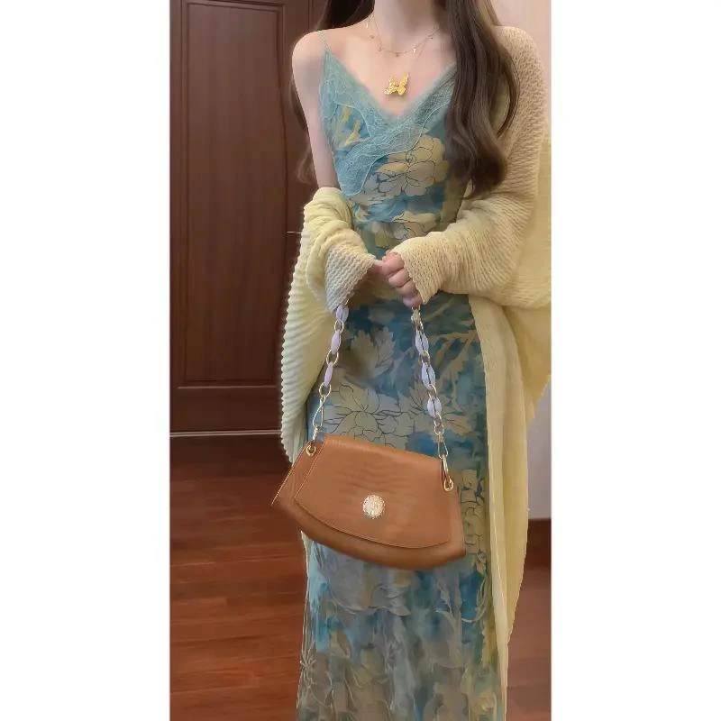 国风新中式轻奢千金风吊带连衣裙气质鱼尾长裙&防晒空调开衫