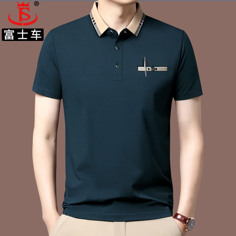 【纯棉】中老年男士短袖t恤纯色休闲polo衫爸爸夏季真口袋品牌上衣