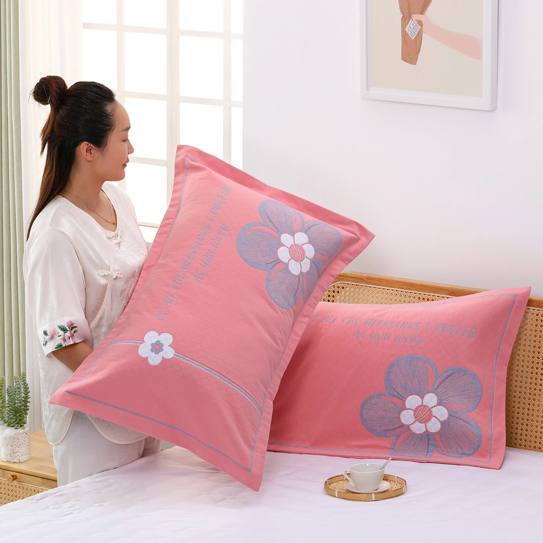 纱布棉枕套一对装加大厚纱线全棉枕头套透气吸汗单成人枕芯套子