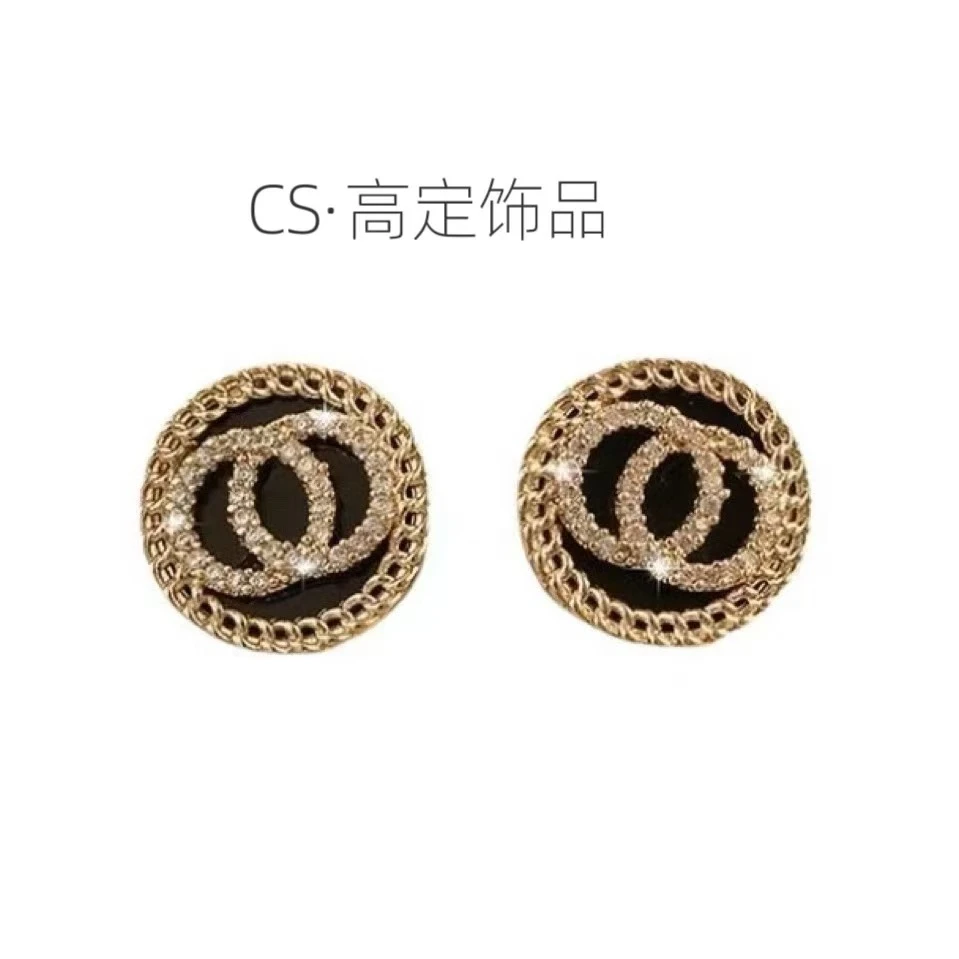 铜合金耳饰 E57双环钻钻耳饰气质轻奢时尚百搭复古镶嵌精致