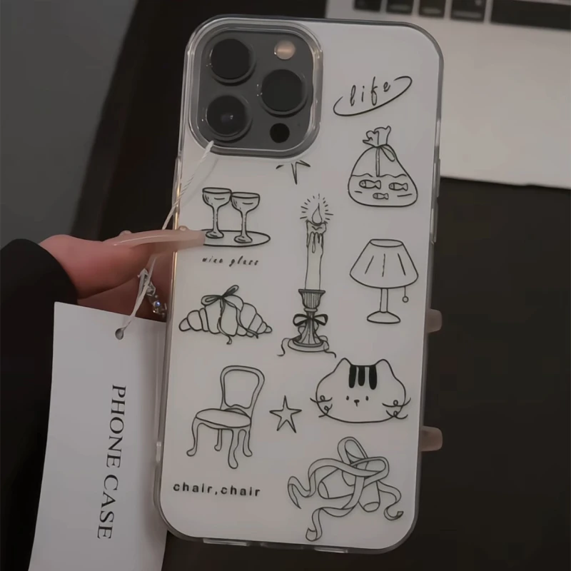 适用苹果16双层IMD手机壳小众iPhone15新款ins风线条蜡烛华为小众