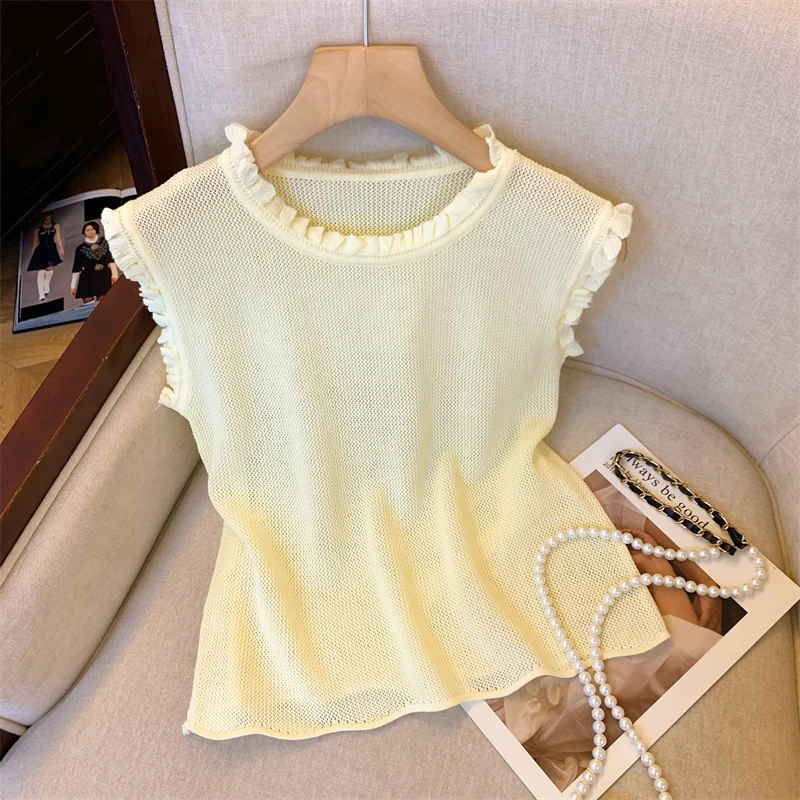 专柜撤回剪标钩花镂空飞飞袖针织衫女夏季新款设计感百搭绝美上衣