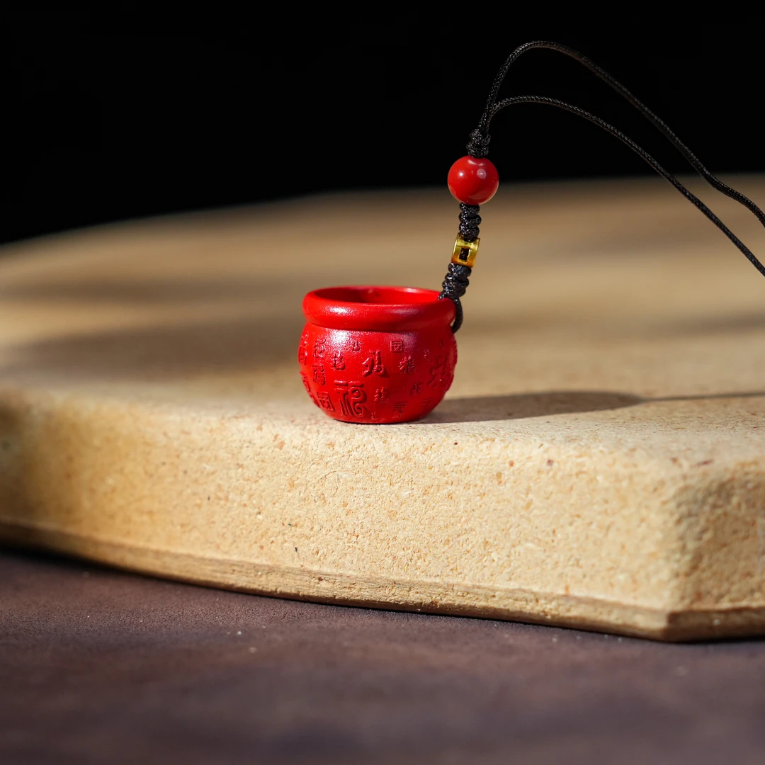 含辰砂工艺品 【百福缸】朱砂手机挂-ZC05|BZH3