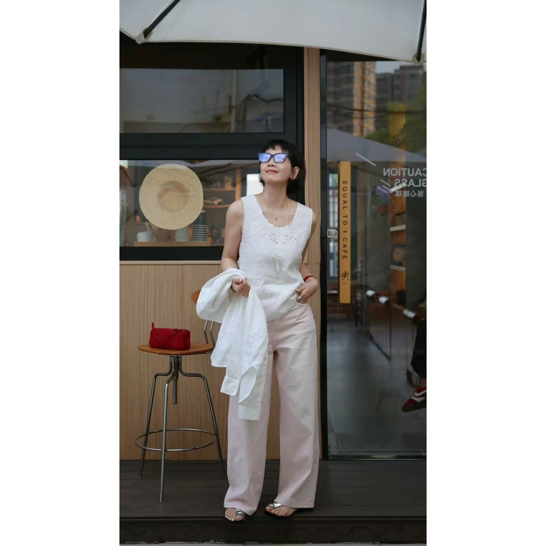 “品味拉满” 100%亚麻重工镂空绣花 遮副乳手工修剪绝美背心 W-193