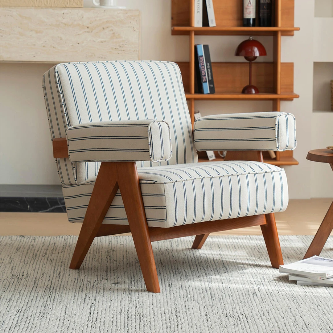 实木复古单人沙发椅客厅中古沙发椅休闲法式单人椅酒店民宿靠背椅