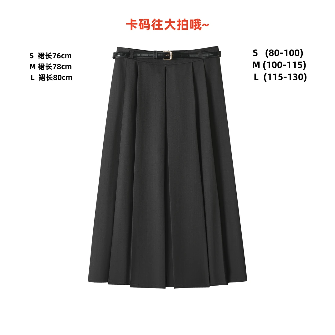 复古学院风百褶半身裙女2025夏季新款高腰设计感小个子中长裙