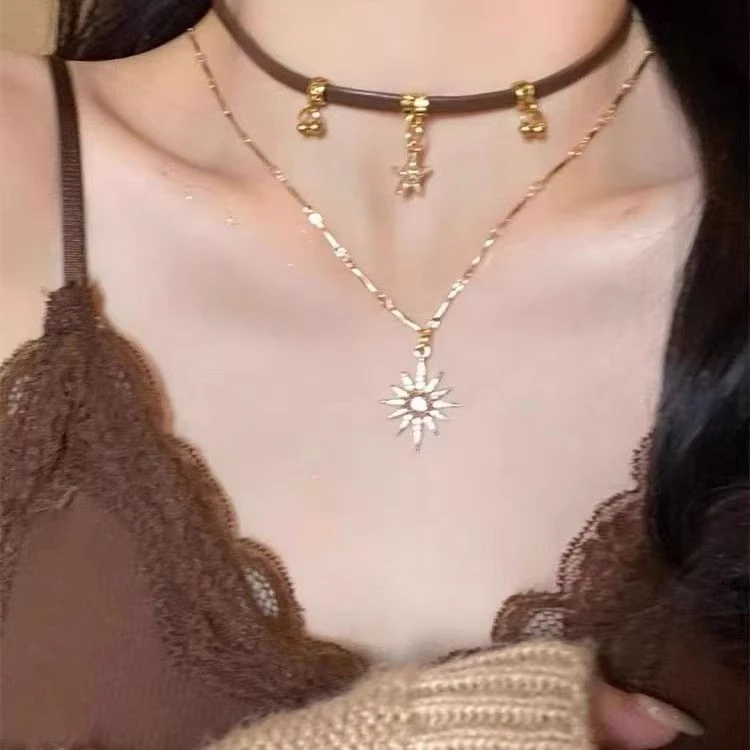 钛钢皮质项链 甜酷八芒星颈链美拉德小众设计高级锁骨链S