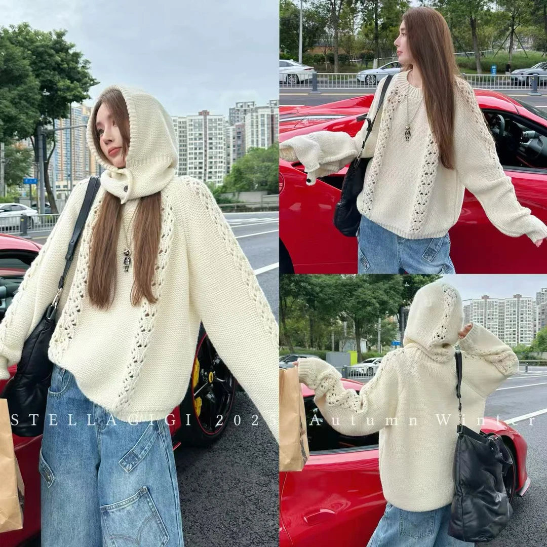 SG / 杨依姗 AW韩系氛围感 镂空花纹羊毛圆领套头毛衣MY-20252099