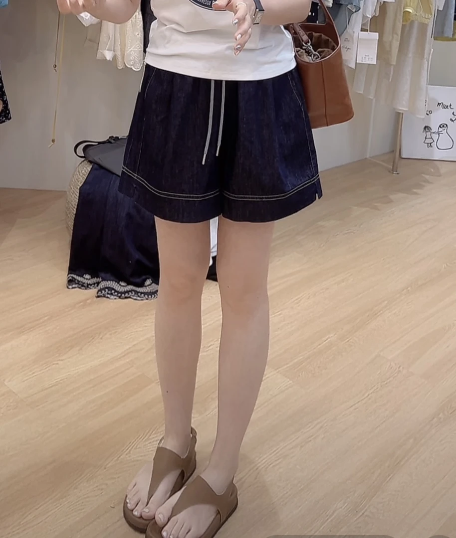 UM韩系抽绳牛仔短裤百搭显瘦2025夏季新款牛仔短裤
