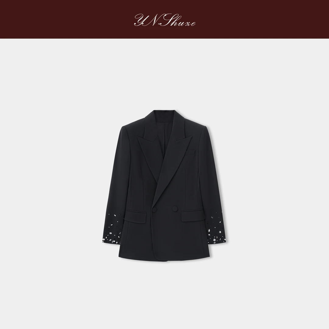 YN-SHUZE【星钻魅影】设计师中长款黑色上衣西装SZ-YNC-A8837