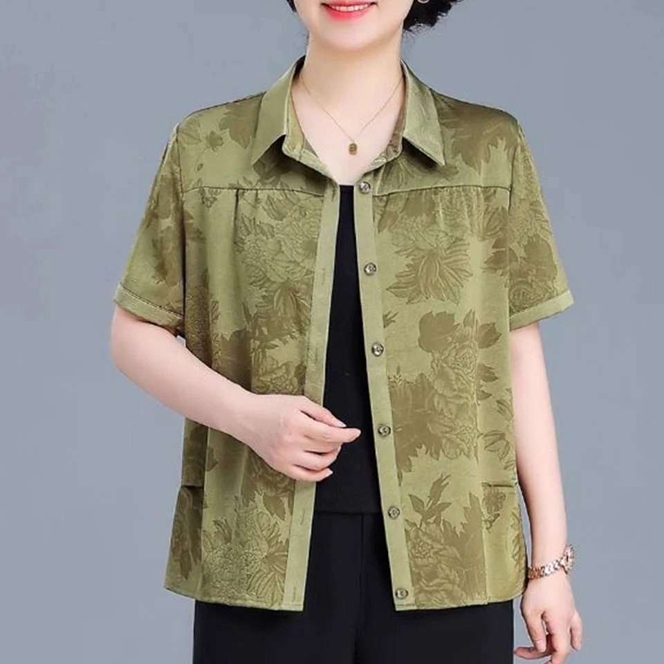 2025夏新款宽松显瘦提花花萝短袖开衫妈妈爱开衫