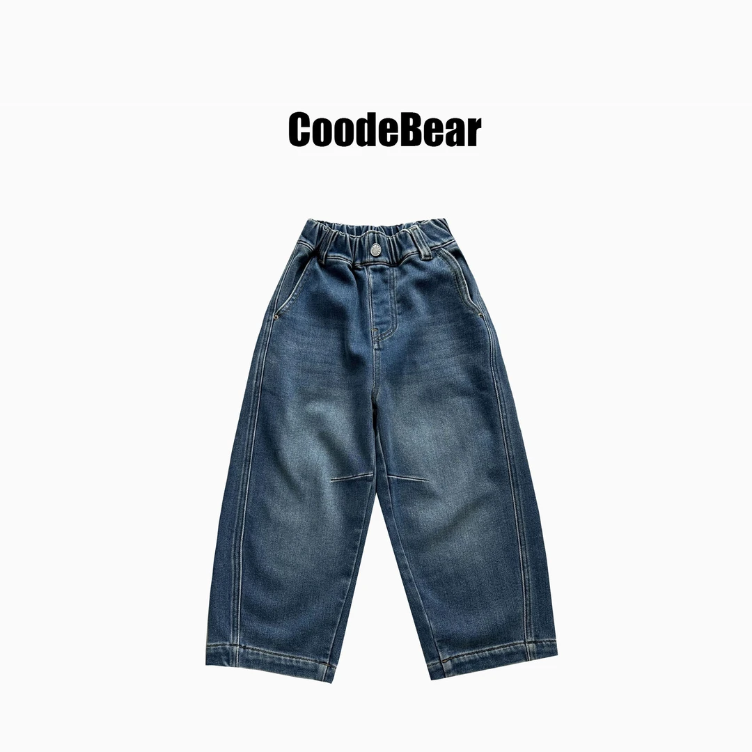 中大童冬季简约抓毛加绒牛仔裤29123