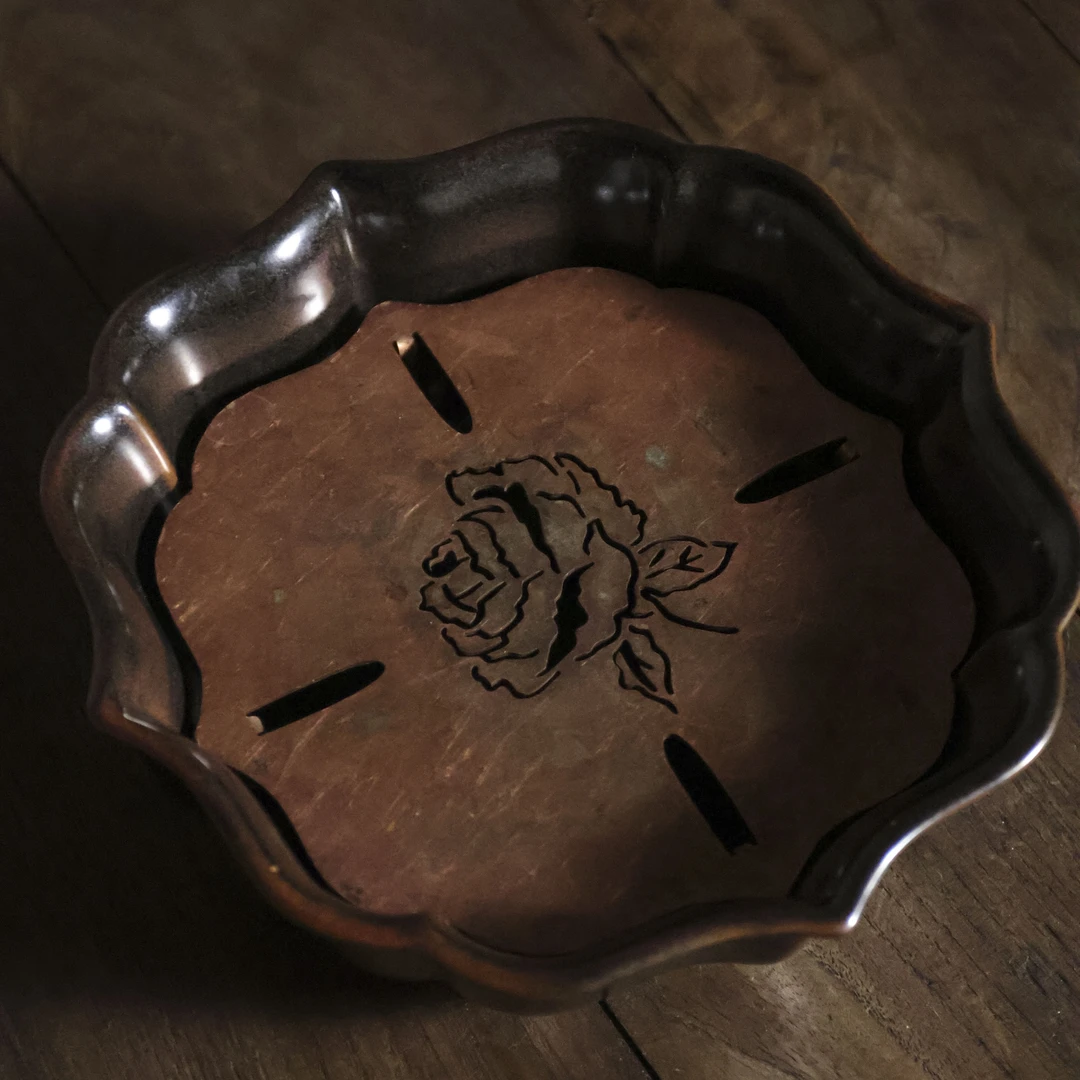 【珽专属】家用陶瓷花口蓄水壶承350CC（Q0392）直径16cm*高5cm