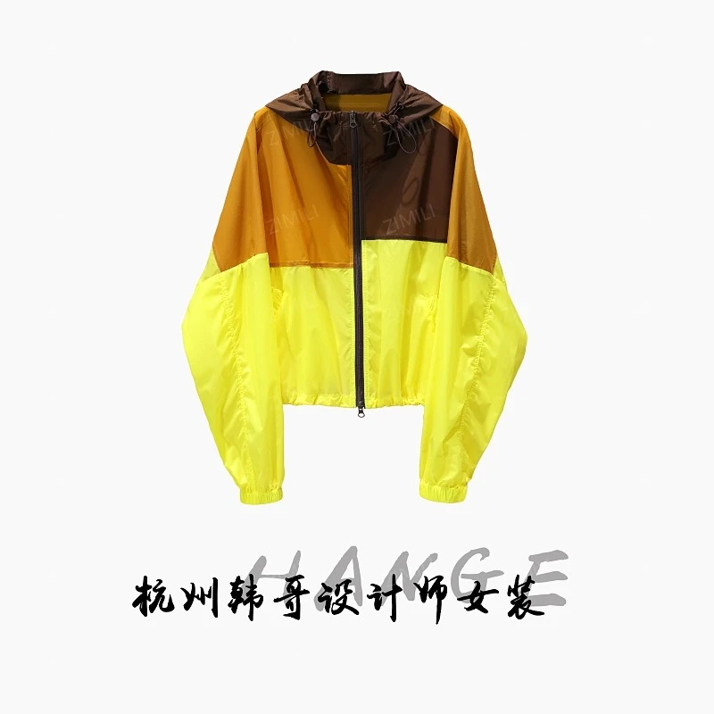 【韩哥女装】2025夏季三色拼蝙蝠袖轻薄连帽防晒外套8532