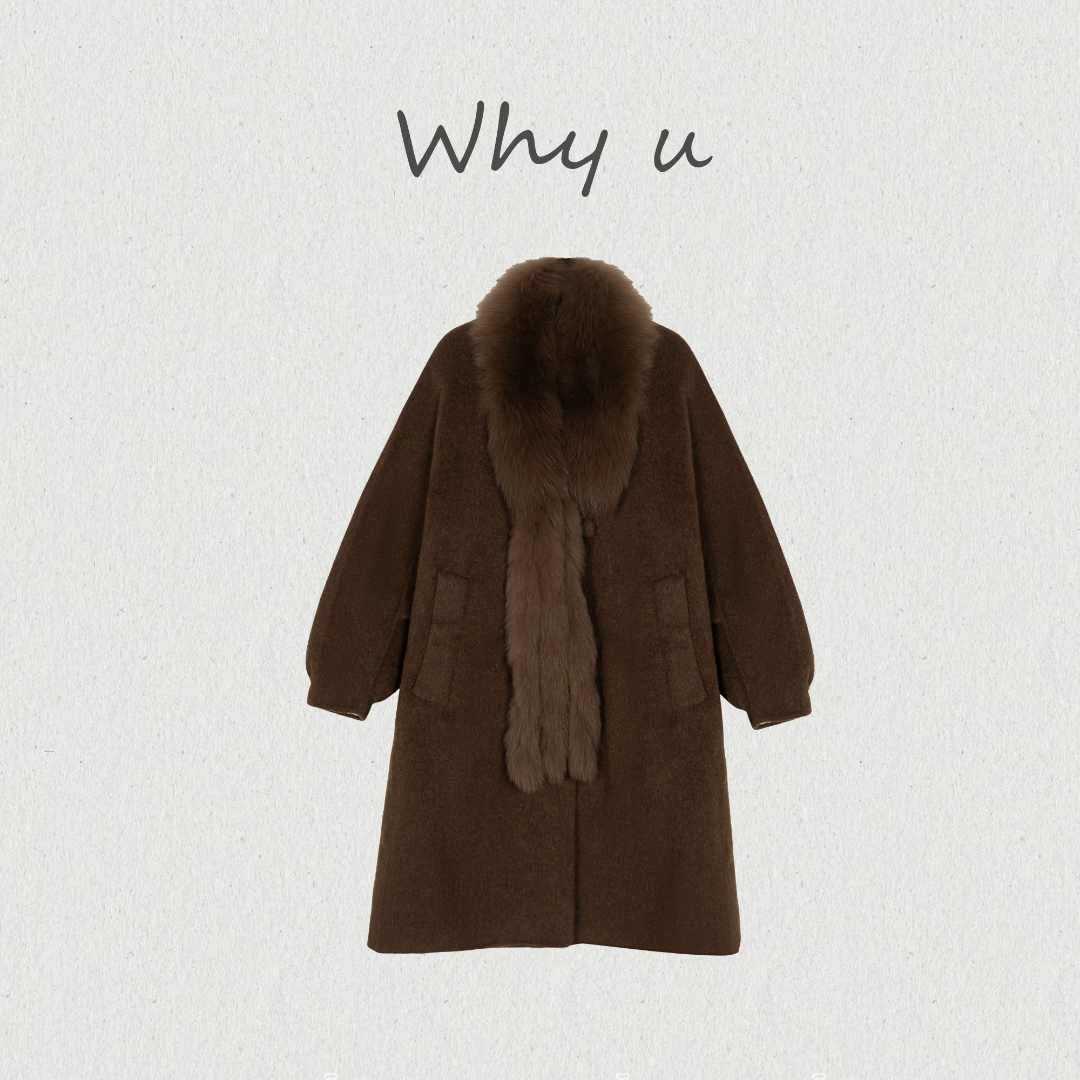 WHY U-25AW秋冬气质羊毛双面呢狐狸毛领鹅绒长款大衣【】