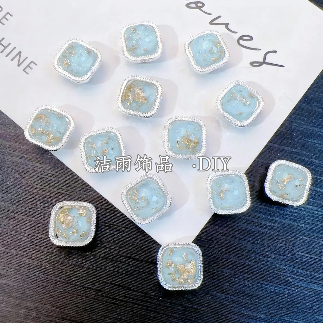 (洁雨饰品 DIY)  T009  银蓝色金箔方形八通孔diy串珠饰品配件