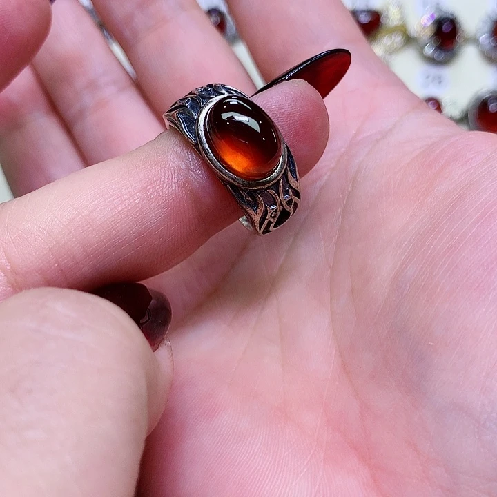 石榴石戒指银S925镶嵌