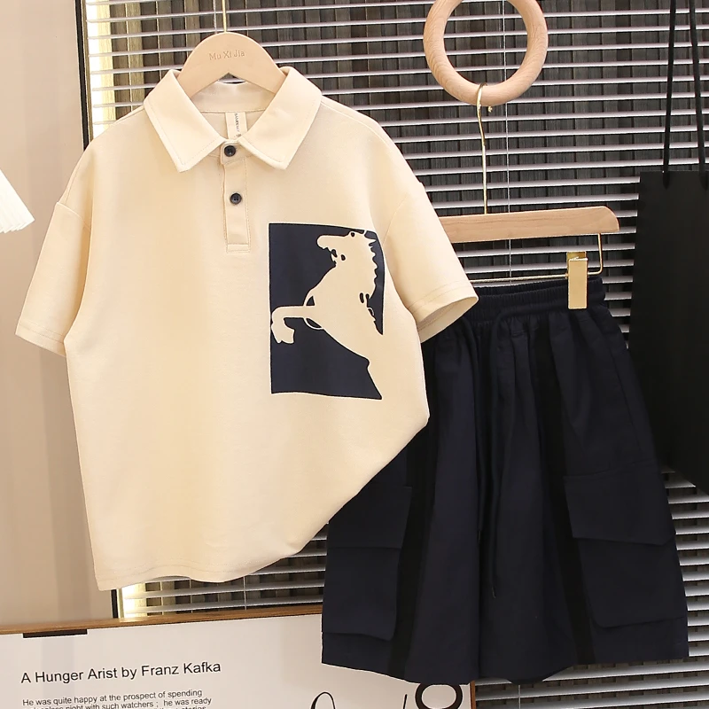 男童夏装套装2025新款帅气男孩中大儿童夏季短袖POLO衫套装炸街潮