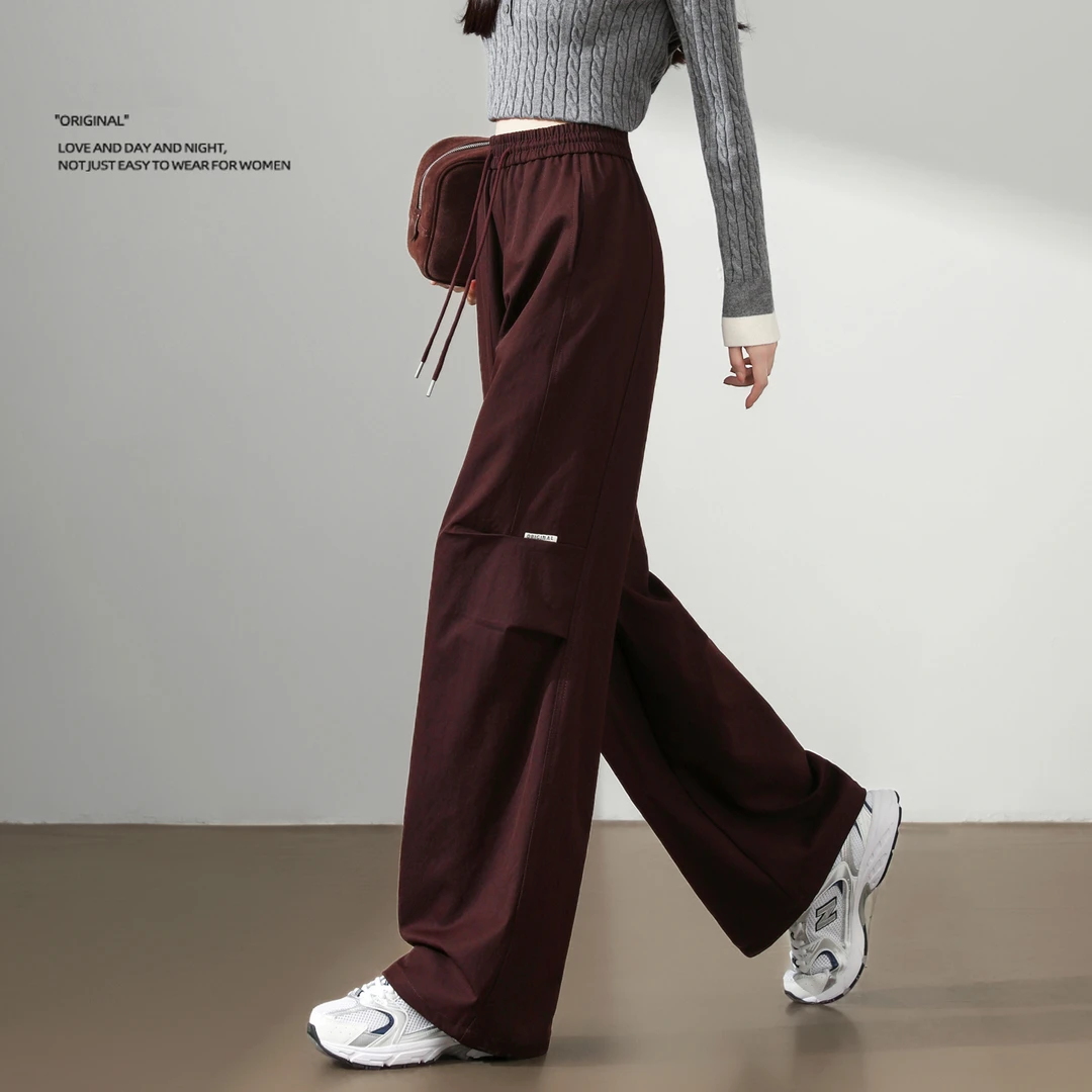 深梅紫工装裤女春秋2025新款高腰宽松显瘦复古美式伞兵直筒阔腿裤