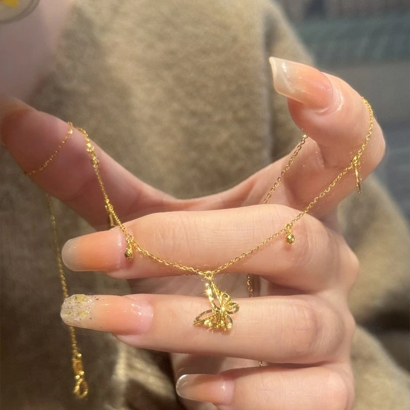 铜合金项链 爆闪金色蝴蝶吊坠项链精致甜美气质轻奢高级感锁骨链