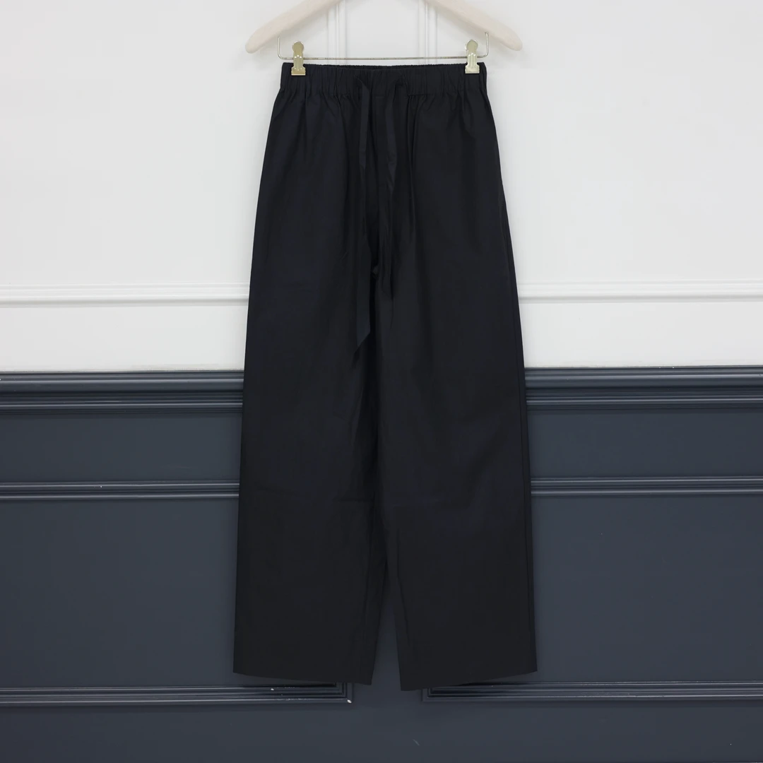 【壁虎姐】GECKO2025夏季新款 黑色修身休闲抽绳松紧腰直筒裤