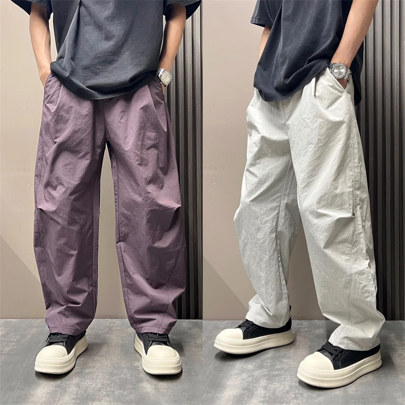 春夏季潮流宽松薄款透气弯刀裤高级感直筒百搭潮流纯色休闲长裤男