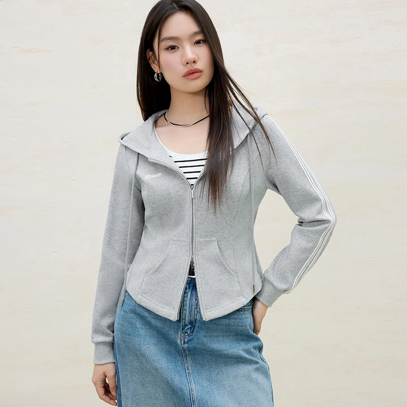 独束微胖大码女装连帽胖M修身卫衣外套休闲双开拉链上衣25DS81123