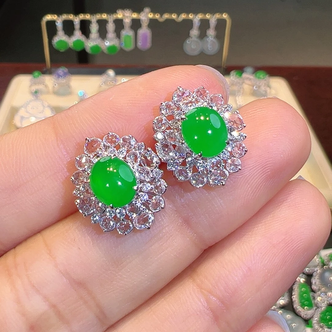 翡翠耳饰18K金镶嵌翡翠