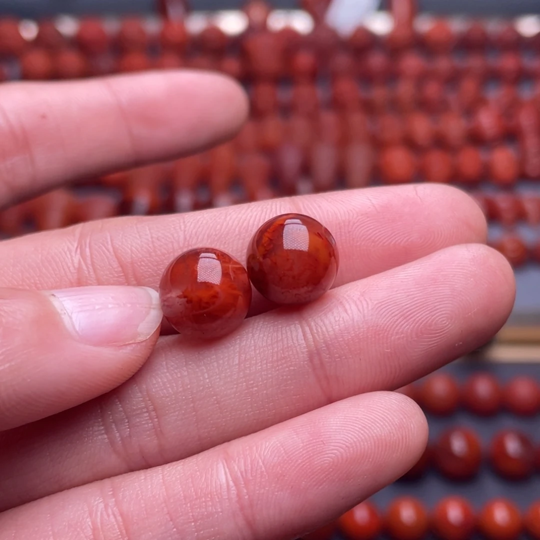 南红玛瑙未镶嵌其他W10.5原矿瓦西玫红妖火焰圆珠一对