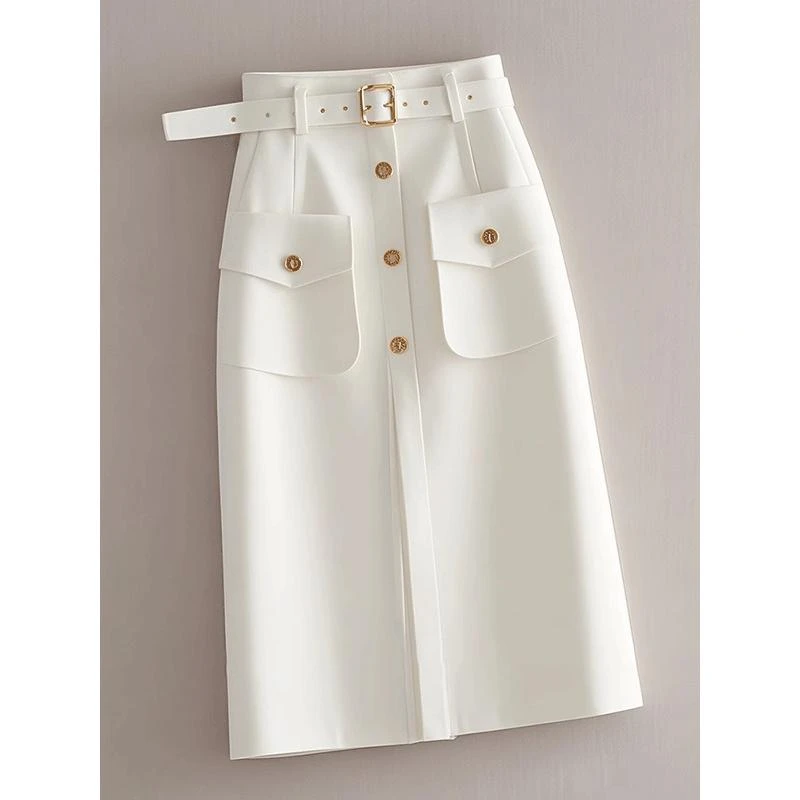 百褶今年流行爆款小个子时尚感白色a字裙通勤垂坠感收腰半身裙夏