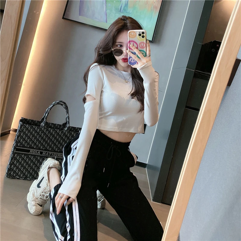 秋季韩版爵士舞练功服装女jazz性感露脐跳舞上衣现代舞蹈演出上衣