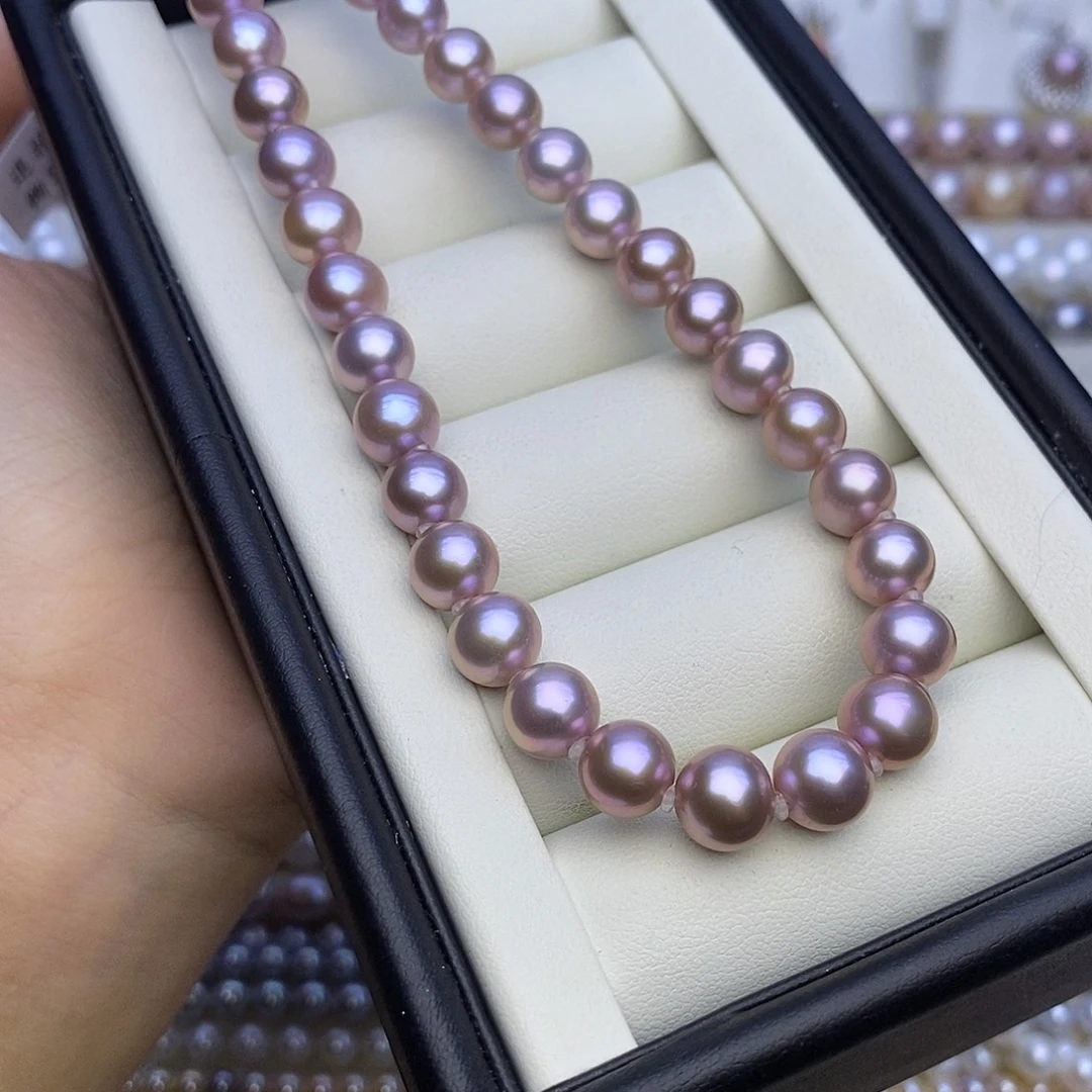 颈饰淡水珍珠银S925镶嵌无核 金属粉紫