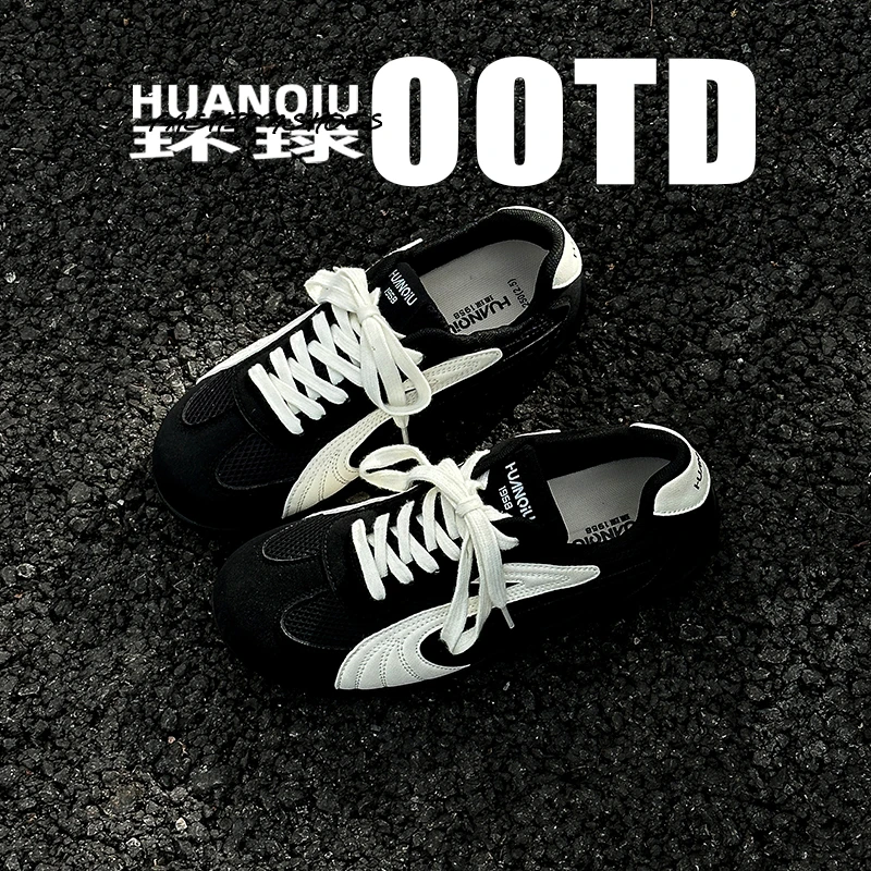 环球黑色内增高板鞋男款经典百搭男鞋2025新款学生时尚休闲德训鞋