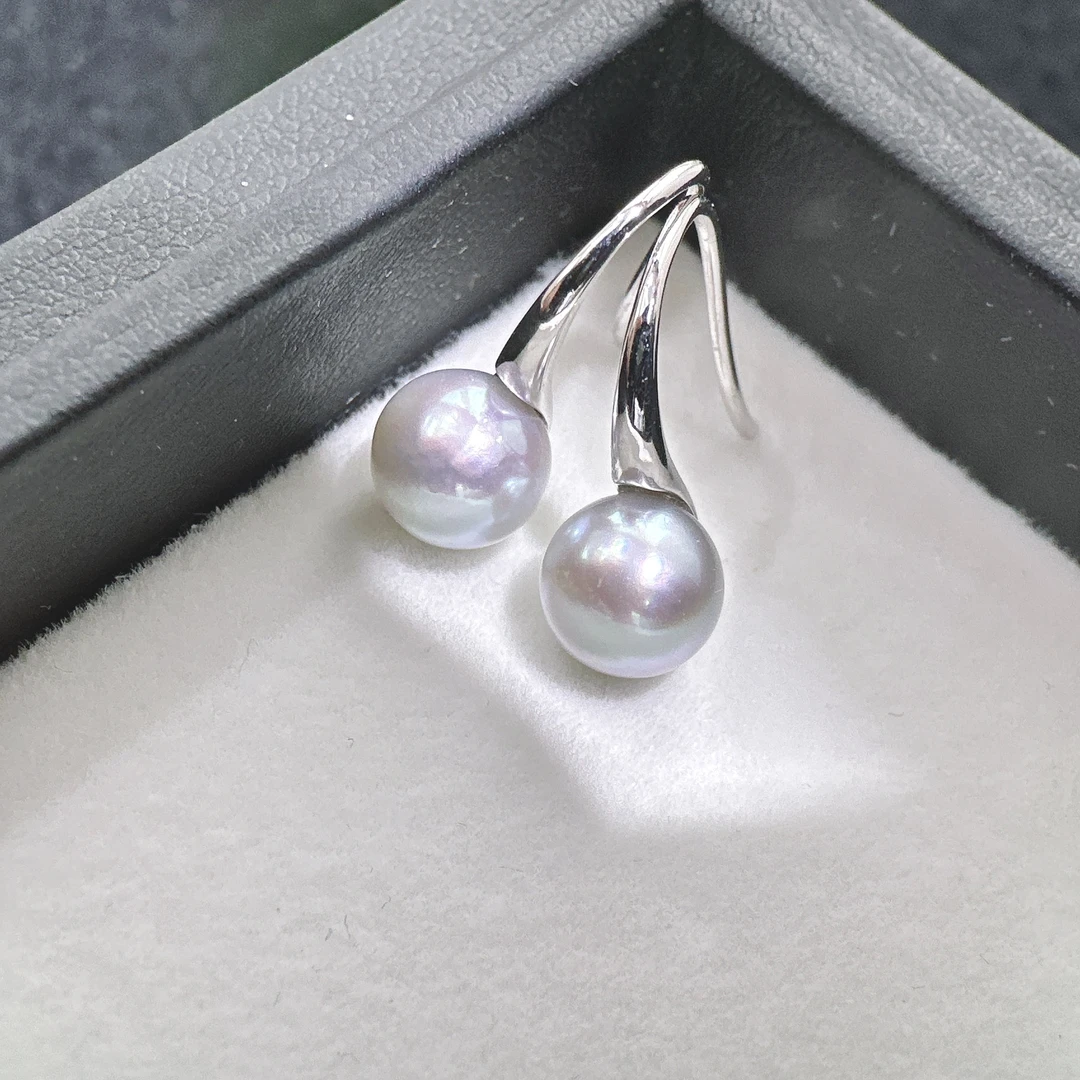 天然珍珠 海水真多麻设计款耳钩 S925银 7-8MM