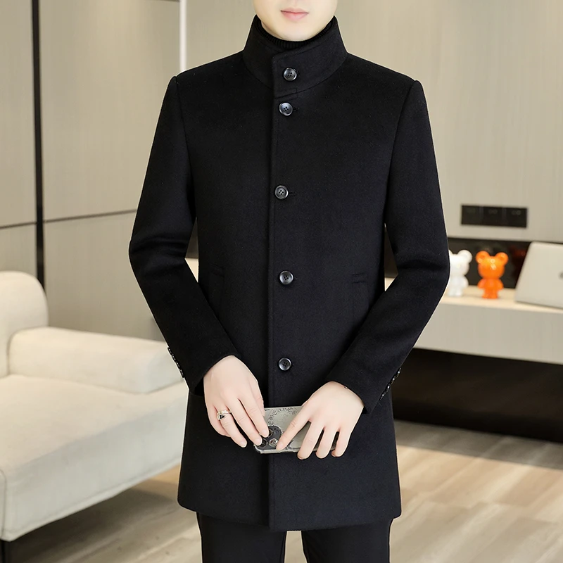 利尼科比利毛呢大衣男士立领中长款风衣秋冬季中青年羊毛呢子外套