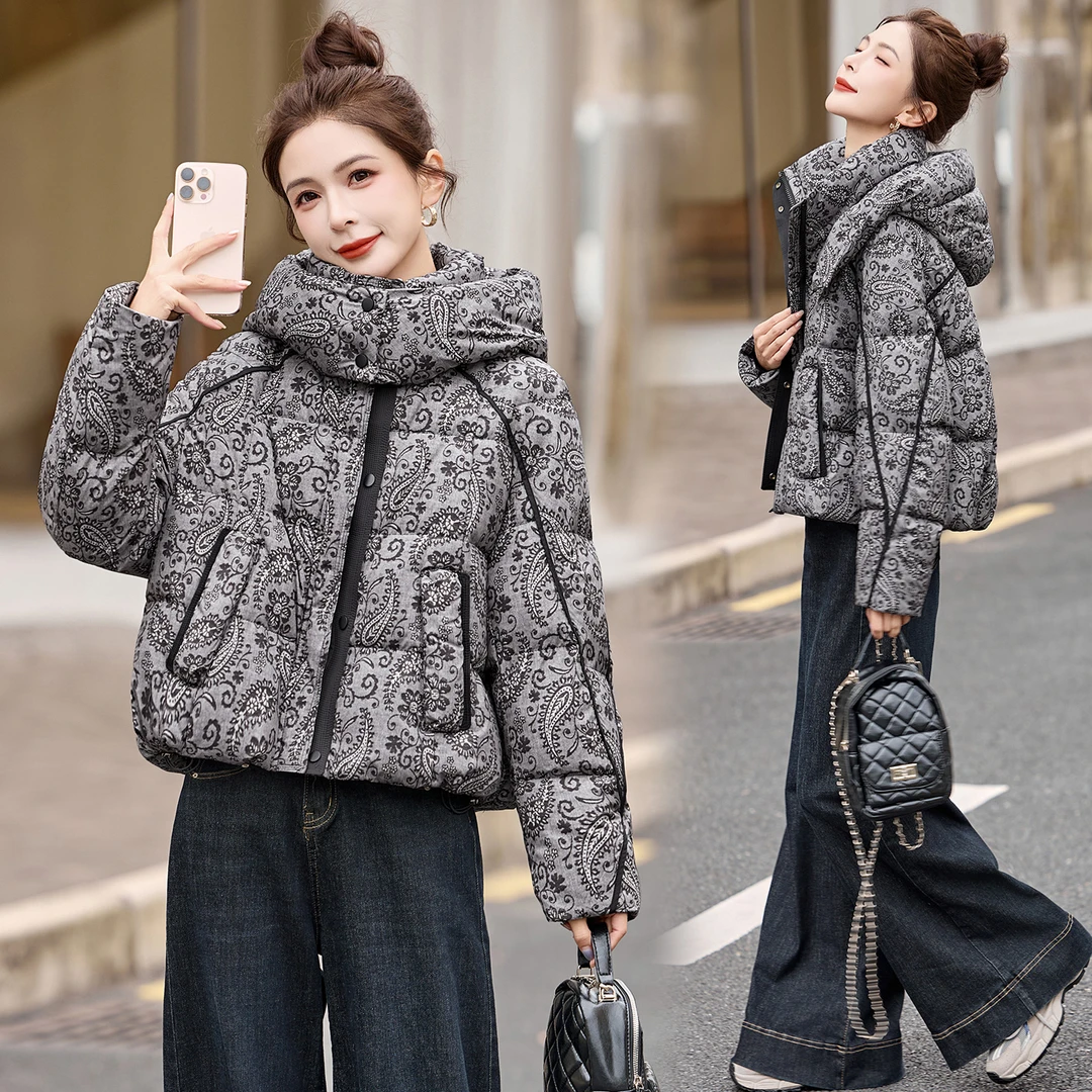 双11羽绒服女款2025新款宽松加厚白鸭绒高端潮牌撞色韩版冬季外套