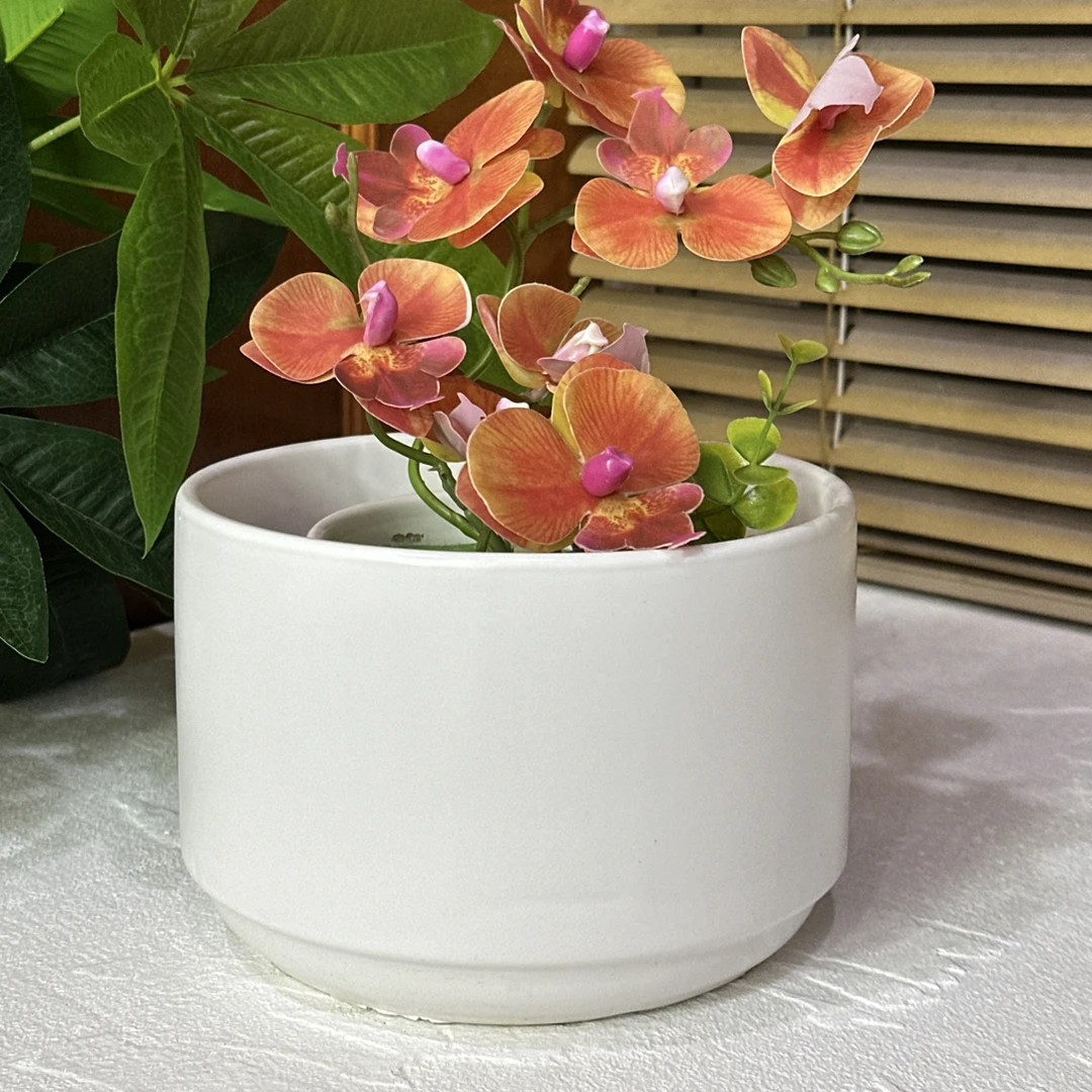 K21口15高13北欧简约风格带托盘陶瓷花盆适合多种绿植装