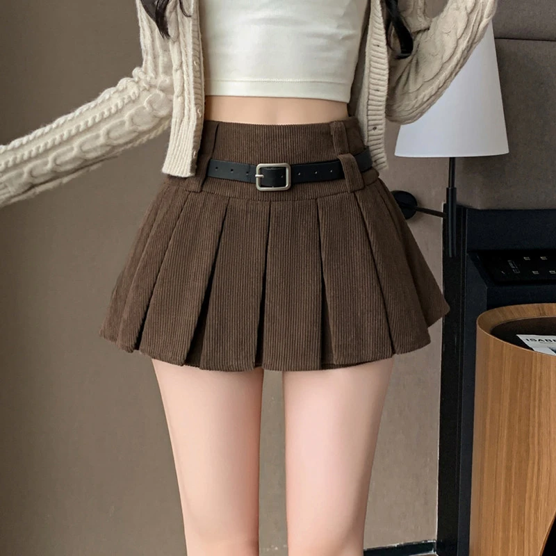 灯芯绒百褶裙女2025秋冬季新款高腰显瘦学院风超火半身裙a字短裙