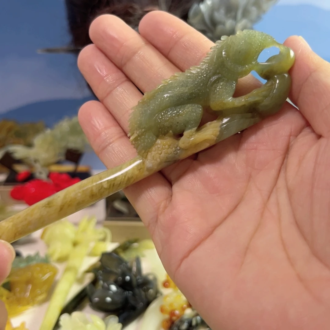 合金蛇纹石玉发饰