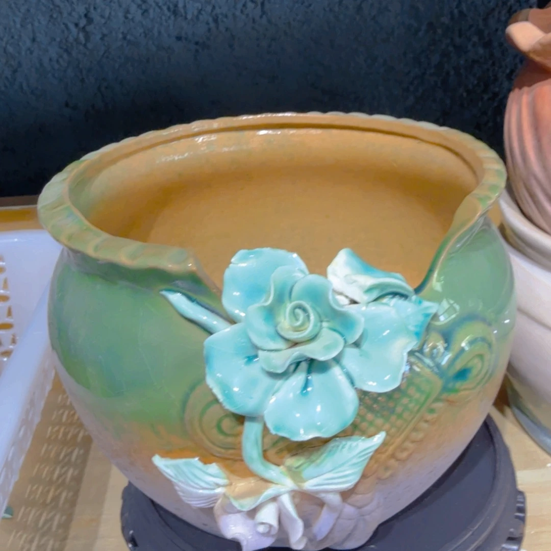 紫砂花盆粗陶精雕