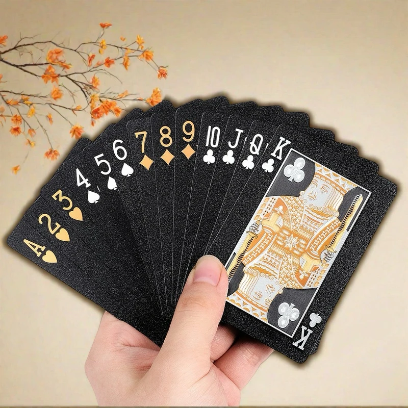 黑色PVC工艺品扑克牌，（54张扑克牌+1广告牌）手感丝滑防水耐折
