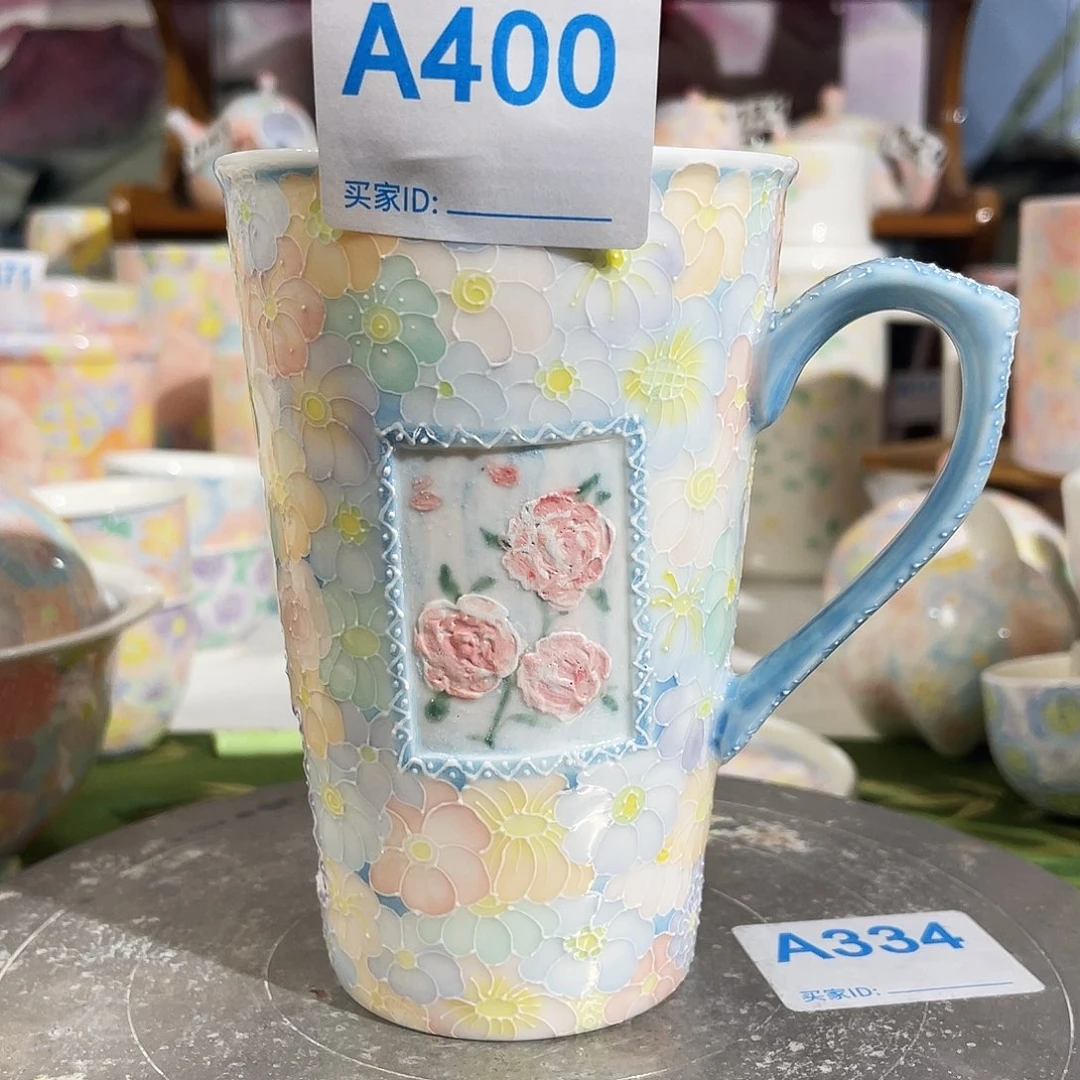 陶瓷双饮款釉下五彩开片万花可乐杯