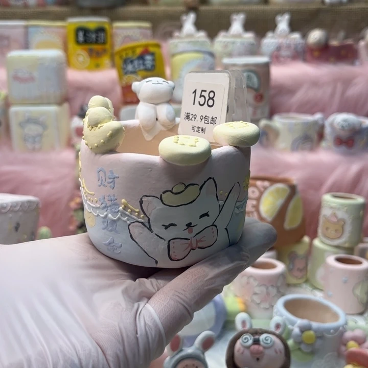 158猫咪手绘花盆